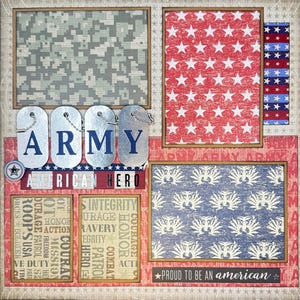 Vorgefertigtes Scrapbook-Seitenlayout (12x12 Zoll) zum Thema Militärleben