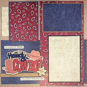 HOWDY COWBOY Diseño de página de álbum de recortes prefabricado de 12 x 12 del salvaje oeste