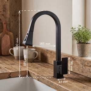 ブラックキッチン水栓プルダウンスプレー、ハイアークミキサータップ、モダンファームハウスシンク水栓、シングルハンドル水栓