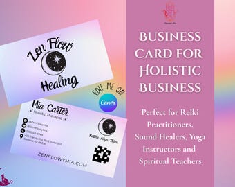 Reiki Business Card: Purple Moon Design, Editable Template (Canva)