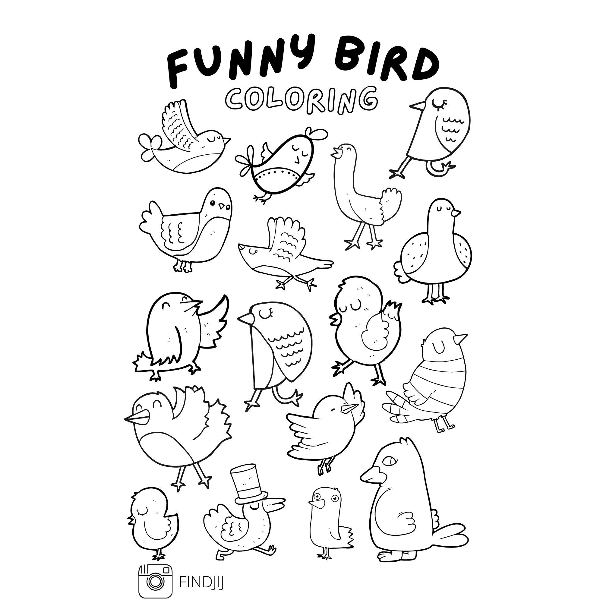 Printable Funny Bird Coloring Page for all ages Kids | Etsy