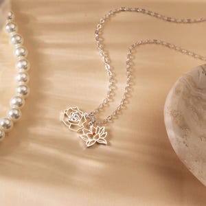 Personalised Birth Flower Necklace with Birthstone, Multiple Birth Flower Necklace, Combined Birth Flower Necklace, Bridesmaids Gift for Her