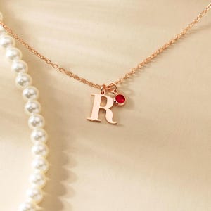 Collar con inicial y piedra de nacimiento personalizada, collar con inicial y piedra de nacimiento, delicado collar con letra de piedra preciosa, regalo de cumpleaños, regalo para ella