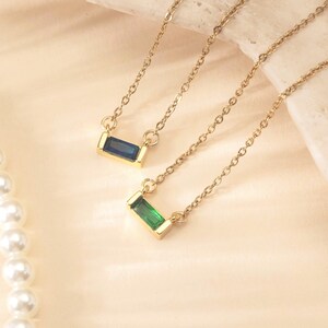 Personalized Baguette Birthstone Necklace,Dainty Birthstone Pendant Necklace,Minimalist Birthstone Necklace, Best Friend Gift, Gift for Her