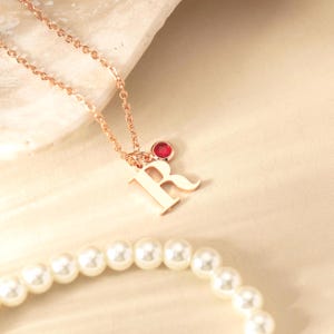 Collar con inicial de oro de 18 quilates y piedra de nacimiento, colgante con letra y piedra de nacimiento, joya con piedra de nacimiento, regalo de aniversario, regalo para ella