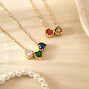 Multiple Heart Birthstone Necklace, Custom Family Birthstone Necklace, Tiny Heart Birthstone Pendant, Bridesmaids Gift, Mothers Day Gift