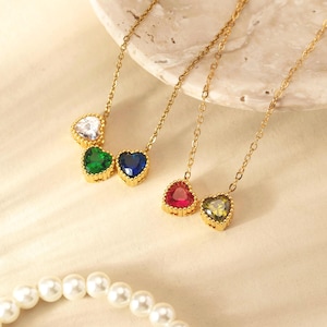 Custom Multiple Heart Birthstone Necklace, Family Birthstone Necklace for Mom, Birthstone Jewelry, Graduation Gift for Her, Birthday Gift