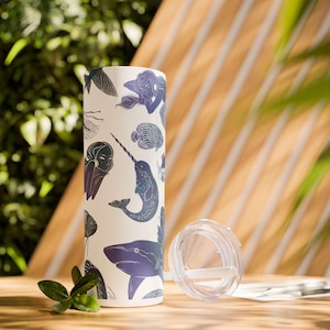 Ocean-Inspired Skinny Tumbler with Straw, 20oz, Nautical Drinkware, Beachy Gifts, Summer Vibes, Marine Life Decor