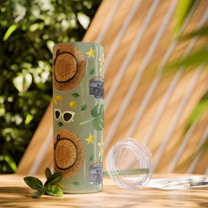 Beach Vibes Skinny Tumbler with Straw, 20oz | Summer Drinkware, Vacation Cup, Adventure Mug, Gift for Beach Lovers, Tropical Decor