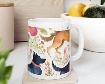 Watercolor Dog Ceramic Mug: Floral Pet Lover Gift
