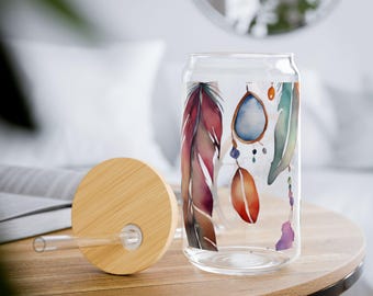 Verenglas: boho-waterfles van 16 oz met bamboedeksel