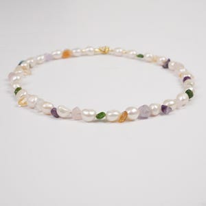 Men&#39;s Rainbow Crystal Baroque Pearl Necklace, Colorful Crystal & Natural White Pearl Necklace for Men, Pearl Necklace Boyfriend Gift Idea