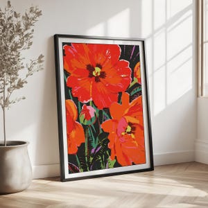 Orange Red Floral Wall Art, Bold Flower Printable Poster, Modern Botanical Digital Print, Statement Wall Decor, Instant Download Art