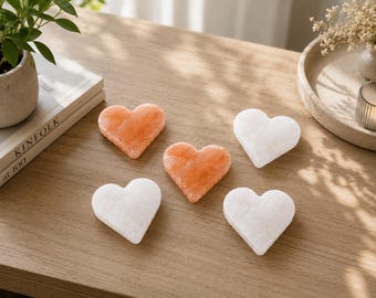 Heart Shaped Hand Carved Himalayan Salt Stone | Crystal Heart Decor | Spa Gift Set | Wellness Decor | et of 5 Himalayan Salt Hearts
