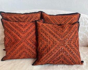 Embroidered Pillow Cover Set of 4, Handmade Kilim Cushion, 15.5 in