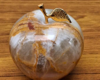 Handcrafted Onyx Marble Apple Sculpture, Desk Paperweight