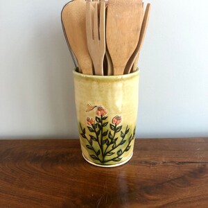 Utensil Holder - Hummingbird- Spoon Jar - Porcelain