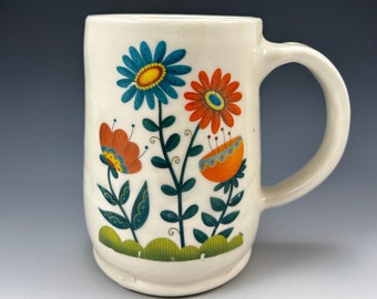 Floral Mug - Decal - Flowers - Porcelain -#19
