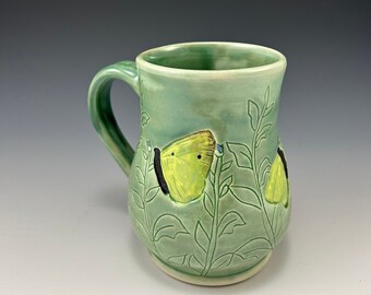 Mug - Cabbage Butterflies - Herbs - Coffee - Tea -Porcelain