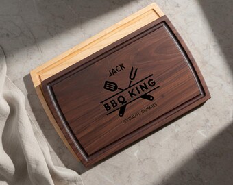 Personalized BBQ King Cutting Board:Custom Wooden Barbecue Cooking Graphic Board