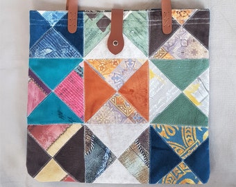 colorful bag, triangle patchwork tote bag