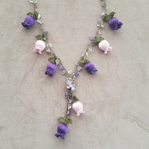 purple and pink crochet flower necklace image 1