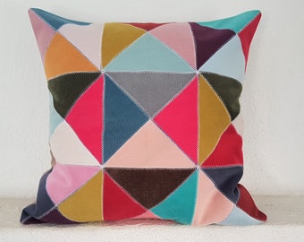 colourful patchwork triangle cushion cover