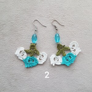 crochet dangles, handmade turkish oya earrings 2.blue white