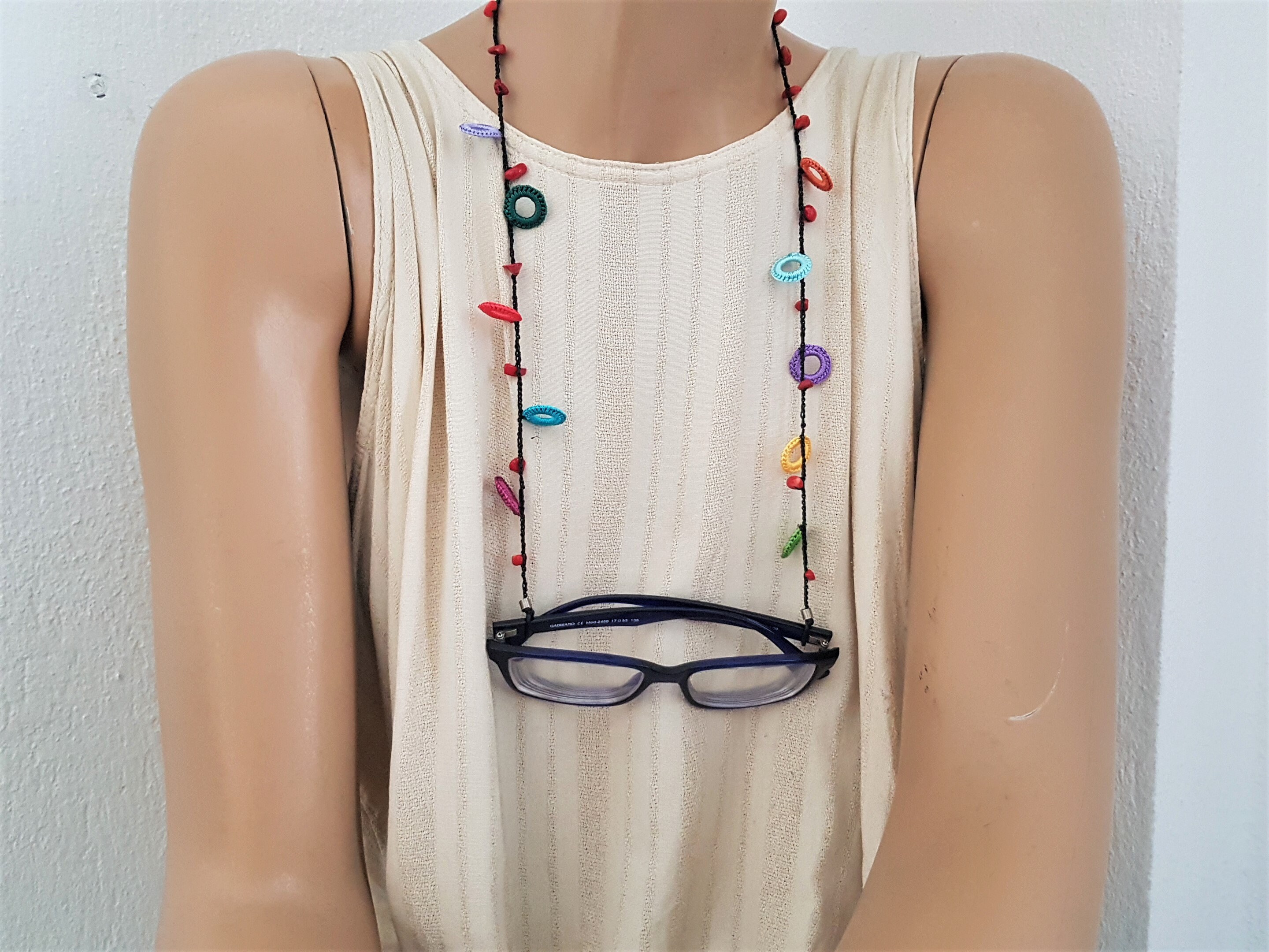 Chain for Glasses Multicolored Crochet Circles Eyeglass Etsy