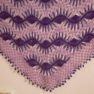 crochet shawl, purple lilac hairpin lace triangular image 2