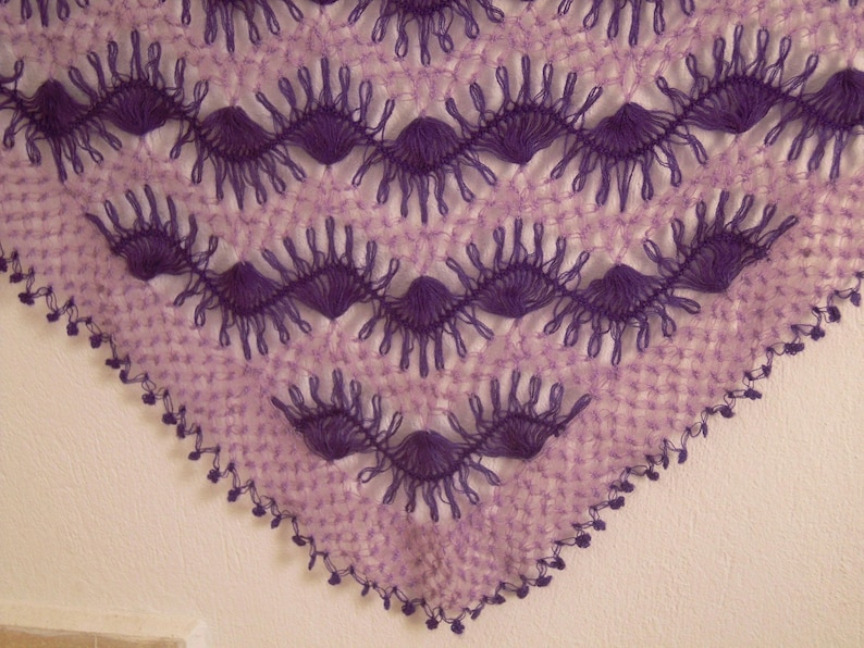 crochet shawl, purple lilac hairpin lace triangular image 2