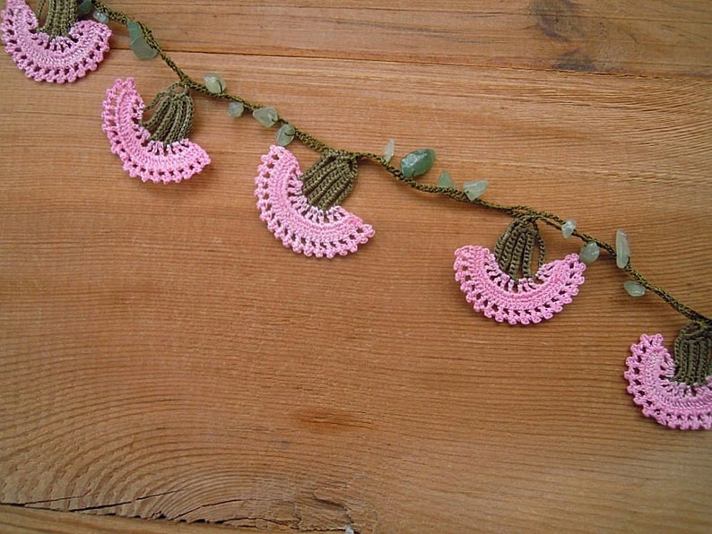 Crochet Flower Necklace Pink Carnation Etsy