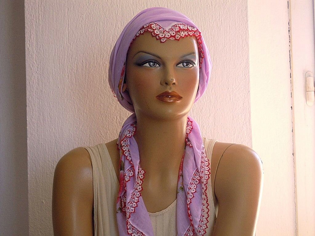 Lilac Scarf With Red Beaded Trim Etsy