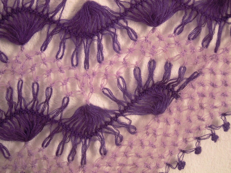 crochet shawl, purple lilac hairpin lace triangular image 4