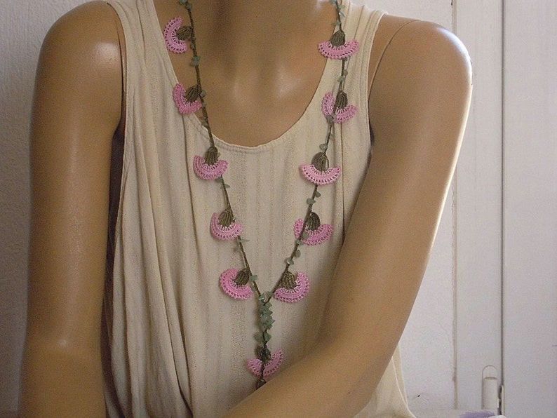 Crochet Flower Necklace Pink Carnation Etsy
