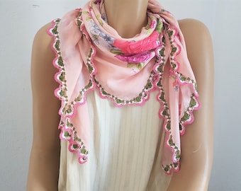 peachy pink turkish scarf, boho romantic scarf