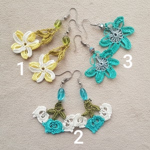 crochet dangles, handmade turkish oya earrings image 1