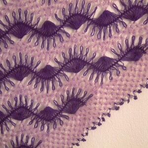 crochet shawl, purple lilac hairpin lace triangular image 3