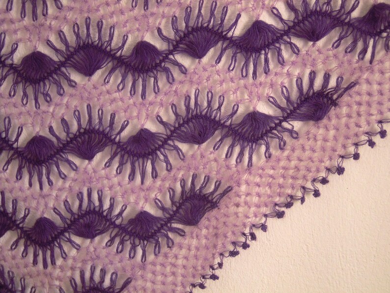 crochet shawl, purple lilac hairpin lace triangular image 3