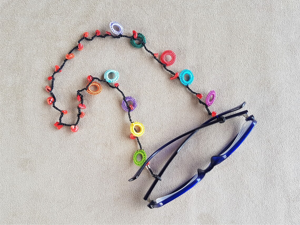 Chain for Glasses Multicolored Crochet Circles Eyeglass Etsy