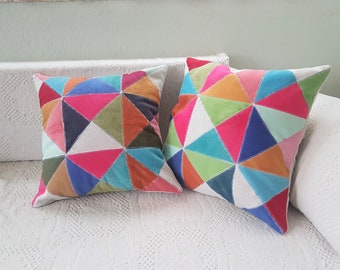 bright colored     triangle patchwork cushion cover