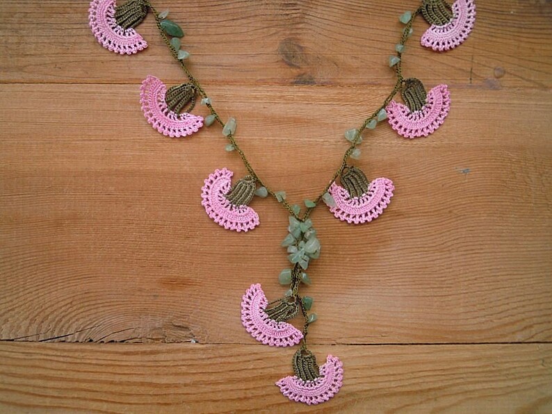 Crochet Flower Necklace Pink Carnation Etsy