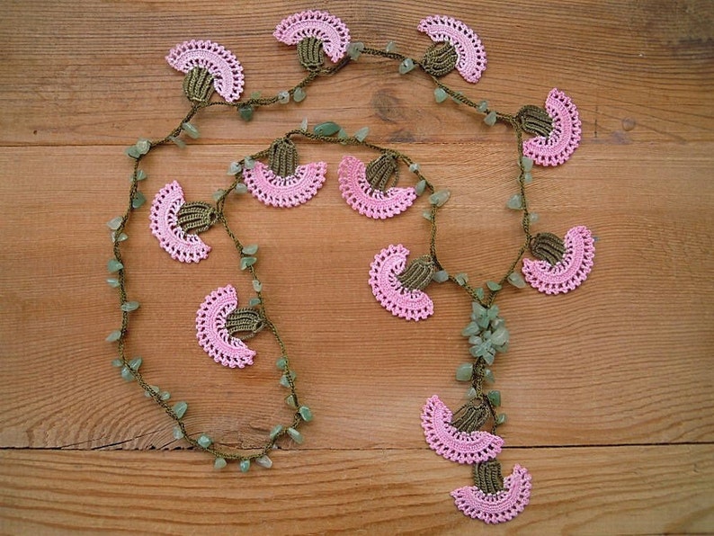 Crochet Flower Necklace Pink Carnation Etsy