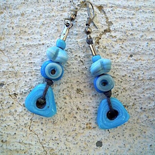 blue earrings with evil eye beads