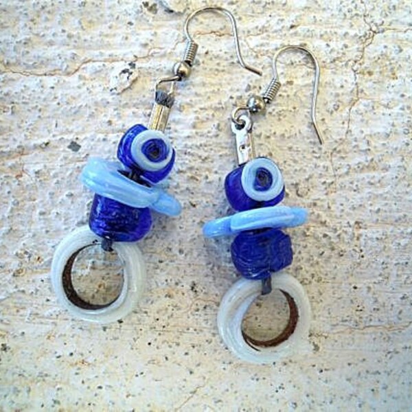 earrings- blue and white beads