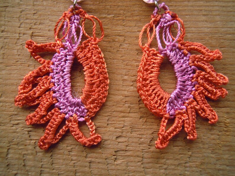 Orange and Pink Crochet Earrings Dangle Etsy