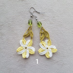 crochet dangles, handmade turkish oya earrings 1. yellow white