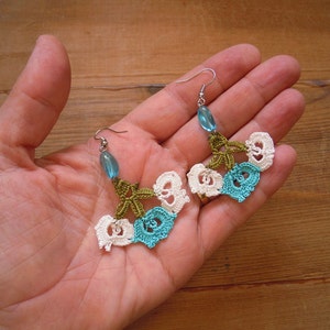 crochet dangles, handmade turkish oya earrings image 6