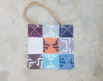 geometric tote bag, triangle patchwork