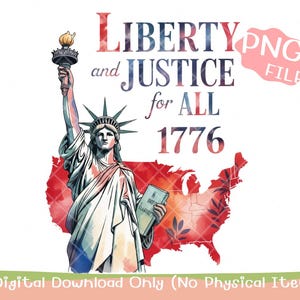 Liberty and Justice for All PNG | Patriotic 4th of July Design | USA Sublimation Clipart | Freedom Quote Graphic | Instant Download